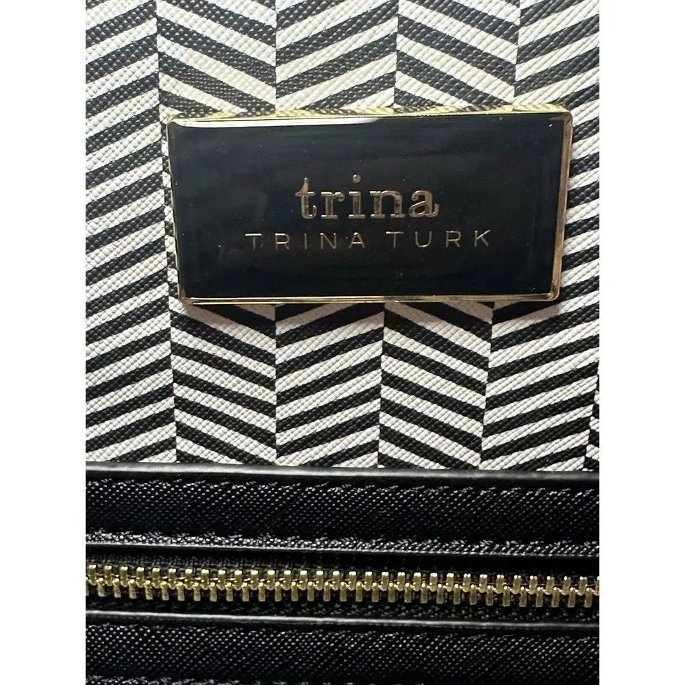Trina Turk Large Shoulder Tote Bag/ Purse Black/white W/detachable Strap New #26